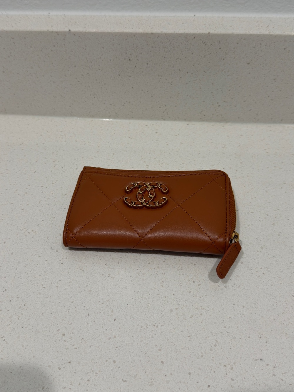 Quilted Zip Card Case - Brown